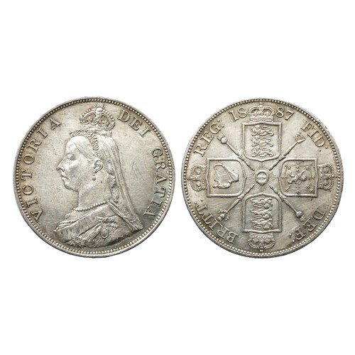 393 - Victoria Double-Florin. 1887. Silver, 22.60g. 36 mm. Jubilee bust left. R. Crowned cruciform shields... 