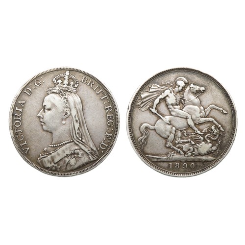 384 - Victoria Crown. 1890. Silver, 28.20g. 38 mm. Jubilee bust left. R. St George & dragon. Ref: Spin... 