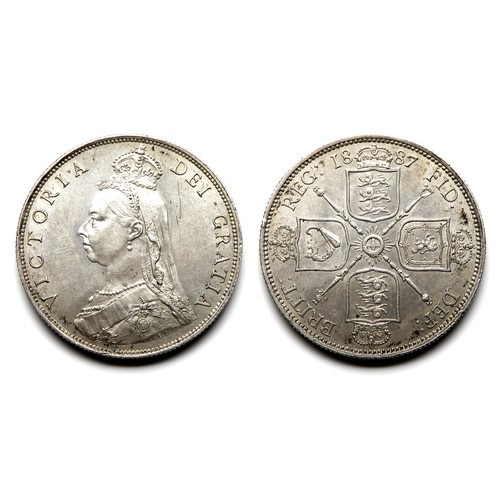 396 - Victoria Florin. 1887. Silver, 11.35g. 29 mm. Jubilee bust left. R. Crowned cruciform shields, scept... 