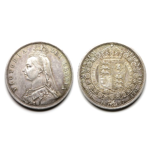 387 - Victoria Half Crown. 1887. Silver, 14.14g. 32 mm.  Jubilee bust left. R. Crowned shield in garter an... 