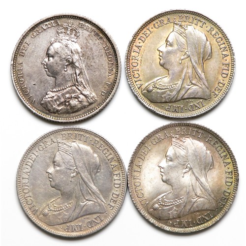 397 - Victoria Shillings (4). Jubilee bust, 1887. Three old veiled bust, 1895, 1897 & 1900. All in hig... 