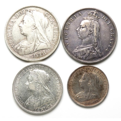 398 - Victoria Silver Group (4). Two half crowns, 1888 & 1894. Florin, 1899 and a 1900 shilling.