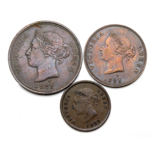 402 - Cyprus, Victoria Copper Penny 1881, Half 1881 & Farthing 1880.