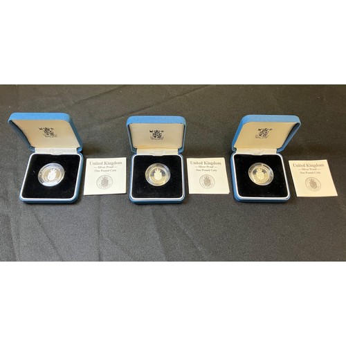 425 - Royal Mint UK Silver Proof One Pound Coins 1988 x 3.