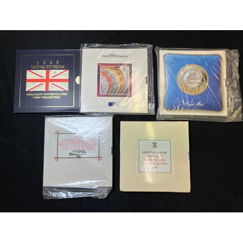 465 - Royal Mint BUNC Coin Collections x 5, 1986, 87, 1991, 95 & 1998.