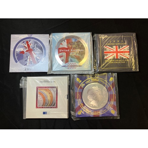 467 - Royal Mint BUNC Coin Collections x 5, 1991, 95, 98, 2000 & 2007.