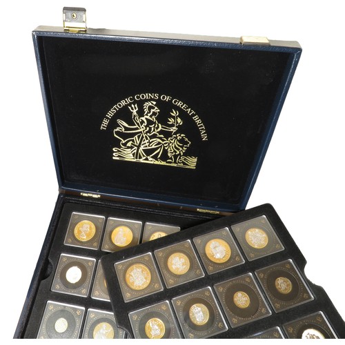 472 - Historic Coins of Great Britain Heritage Coin Collection. 21 coins, 24 carat gold plated with rhodiu... 