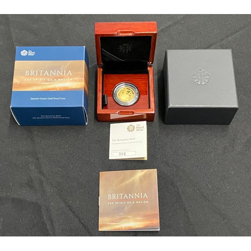 407 - Royal Mint Quarter-Ounce Gold Proof Britannia 2019, The Spirit Of A Nation. £25, 999.9 AU, fin... 