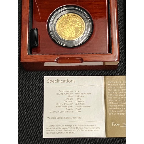 407 - Royal Mint Quarter-Ounce Gold Proof Britannia 2019, The Spirit Of A Nation. £25, 999.9 AU, fin... 