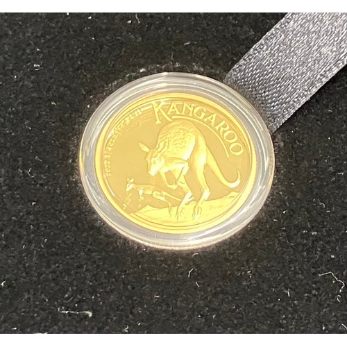 410 - Australia, Perth Mint Quarter-Ounce Gold Proof Kangaroo. AUD 25. 999.9 AU, fine gold. Mintage, 500.