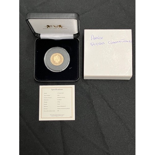 409 - 2023 Queen Elizabeth II Coronation Anniversary Quarter-Ounce Gold Proof Coin. First Strike, no.250/4... 