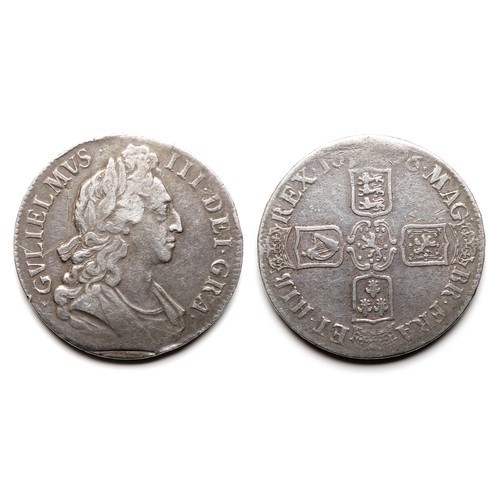 363 - William III crown 1696, OCTAVO. Silver, 29.5g. 40 mm. Laureate bust right. R. Crowned cruciform shie... 