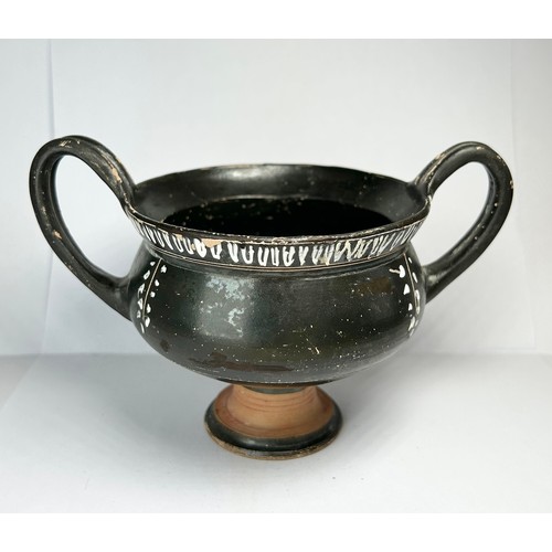 31 - Ancient Greece, Fine Black-Glazed Twin Handle Vessel. Kantharos, circa 250 BCE. 85mm x 95mm. A beaut... 