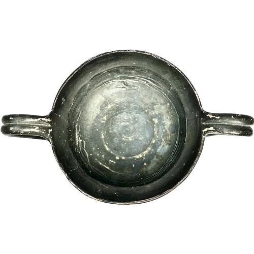 31 - Ancient Greece, Fine Black-Glazed Twin Handle Vessel. Kantharos, circa 250 BCE. 85mm x 95mm. A beaut... 