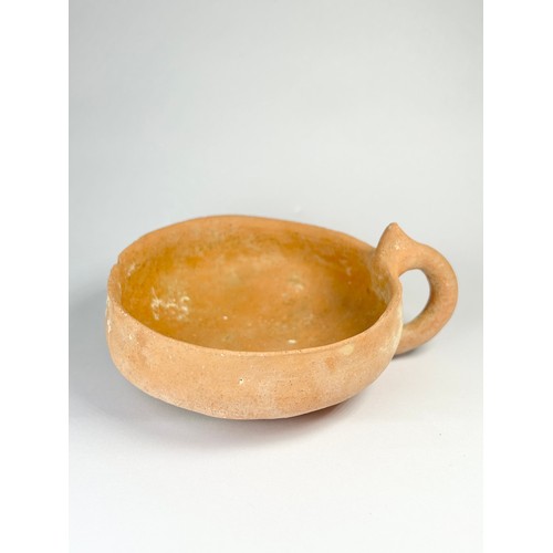 36 - Ancient Holy Land Drinking Vessle. Bronze Age, Circa 1500 BCE. 125mm x 52mm. A Terracotta sipping cu... 