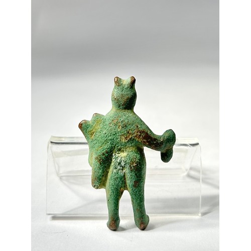 87 - Roman Bronze Mercury Figurine. Circa 2nd-3rd century CE. Copper-alloy, 48mm x 29mm 31.34g. A small d... 