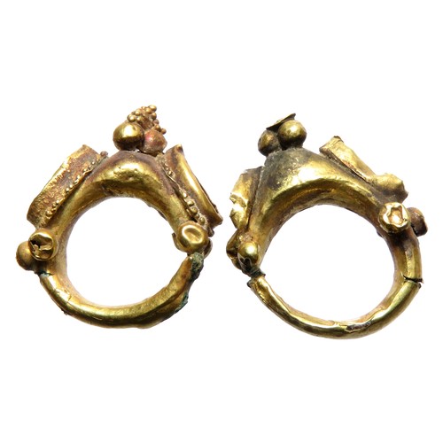 89 - Roman Gold Earrings. Circa 3rd-4th century CE. 16mm x 15mm, 2.02g. A pair of ornate earrings decorat... 