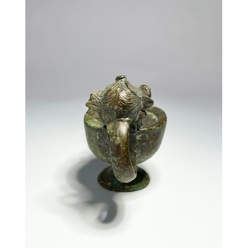 64 - Greco Roman Oil Lamp. Circa 1st century CE. Copper-alloy, 93mm x 37mm 130.40 grams. An impressive br... 