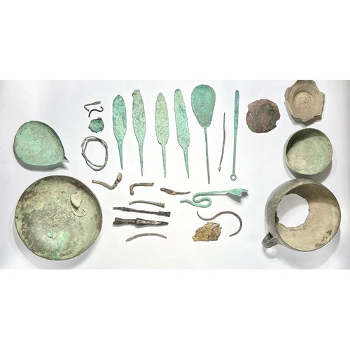 93 - Ancient Metal Work And Pottery Group. Circa 1st century BCE-3rd century CE. An interesting lot to in... 