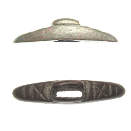 106 - Anglo-Saxon Pommel Cap. Circa 8th-10th century CE. Copper-alloy, 50mm x 9mm 21.29g. A solid cast bro... 