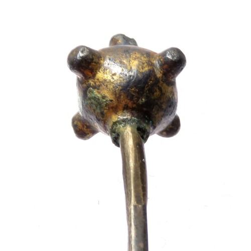 109 - Anglo-Saxon Silver-Gilt Pin. Circa 10th-11th century CE. Silver, 72mm x 13mm 5.29g. A spherical head... 