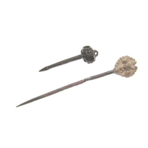 113 - Anglo-Saxon Dress Pins. Circa 6th-8th century CE. Lead / copper-alloy, 70mm x 11mm & 33mm x 8mm.... 