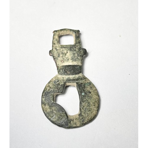 99 - European Dark Ages, Anthropomorphic Belt Fitting. Circa 7th-9th century CE. Copper-alloy, 7.5g. 40mm... 