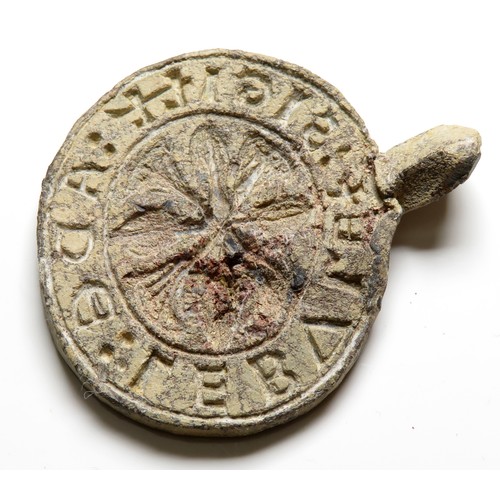 145 - Lead seal matrix. Circa 13th century AD. 47mm, 49.8g. A round seal with the legend, +SIGIL:+ ADE LEB... 