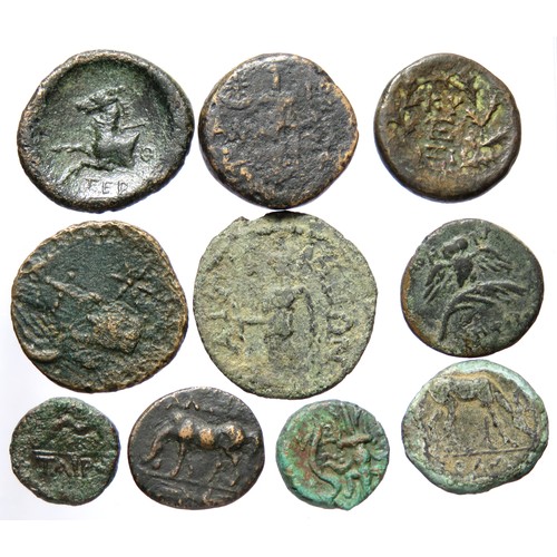 168 - Ancient Coin Group (10). Circa 3rd BCE- 3rd CE. Copper-alloy, 11 mm -22 mm. Greek issues from, Pisid... 