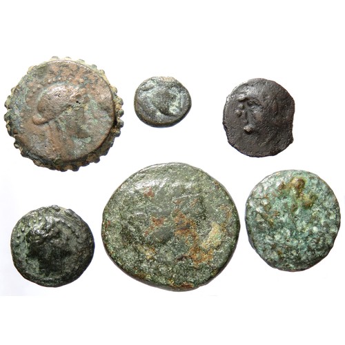 170 - Ancient Greek Coin Group. (6). Circa 3rd - 2nd century BCE. Copper-alloy, 9 mm - 24mm. Thracian Issu... 