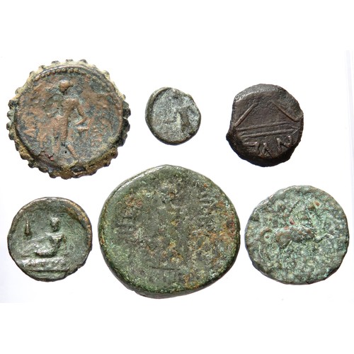 170 - Ancient Greek Coin Group. (6). Circa 3rd - 2nd century BCE. Copper-alloy, 9 mm - 24mm. Thracian Issu... 