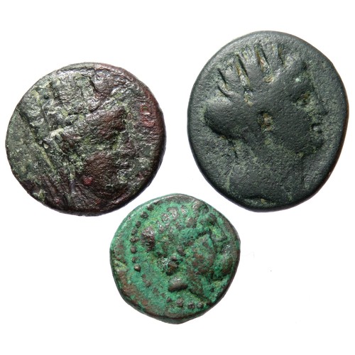 172 - Ancient Greek Coin Group (3). Circa 2nd - 1st century BCE. Copper-alloy, 14 mm - 20 mm. Phoenician i... 