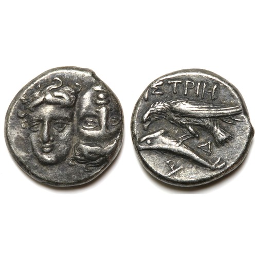 173 - Ancient Greek, Thracian. Istros Silver Stater. Moesia, Istros. Circa 400-350 BC.   g.  mm. Two young... 