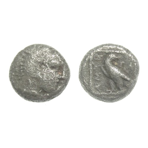 177 - KINGS OF MACEDON. Amyntas III (393-369 BC). Diobol. Pella. Silver, 8.9mm. 1.17g. Head of Herakles ri... 