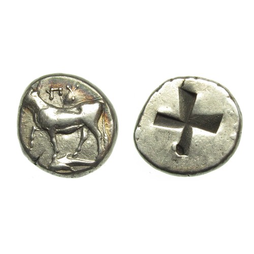 185 - Thrace, Byzantion AR Siglos or Drachm. Circa 340-320 BC. 17mm, 5.32g. Bull standing to left on dolph... 