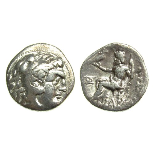 180 - Alexander III (The Great) Drachm. Circa 336–323 BCE. Silver, 3.83g. 17mm. Head of Herakles right, we... 