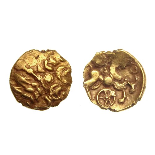 220 - North Thames Essex Wheels Quarter Stater. Gold, 12mm. 1.40 grams. Wreath, cloak and crescents. R. Ho... 