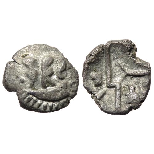 235 - Durotriges silver quarter stater. Obv. Three men in a boat design. Rev. Zigzag thunderbolt, various ... 