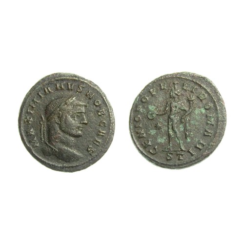 307 - Maximianus Follis. Circa 286-305 AD. Billon, 27.8mm. 10.30g. Laureate bust right, MAXIMIANVS BOB CAE... 