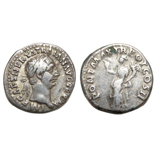 259 - Trajan Denarius. Rome 99 AD. Laureate bust right, IMP CAES NERVA TRAIAN AVG GERM. R. PONT MAX TR POT... 