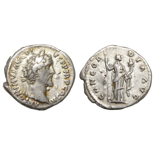 265 - Antoninus Pius Denarius. Rome 141 AD. Bare-headed bust right, ANTONINVS AVG PIVS P P TR P COS III. R... 