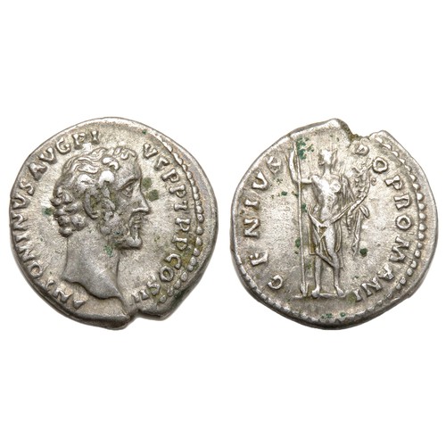 266 - Antoninus Pius Denarius. Rome 141 AD. Bare-headed bust right, ANTONINVS AVG PIVS P P TR P COS III. R... 