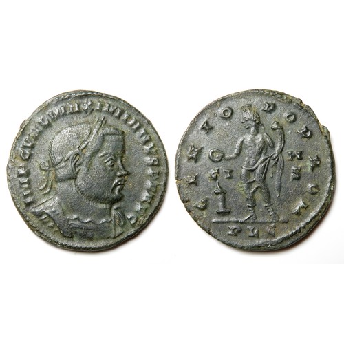 309 - Maximianus follis. As Augustus, 310-313 AD. Laureate bust right, IMP C GAL VAL MAXIMINVS P F AVG. R.... 