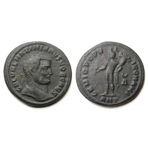 310 - Maximianus follis. As Caesar, 305-310 AD. Laureate bust right, GAL VAL MAXIMINVS NOB CAES. R. GENIO ... 