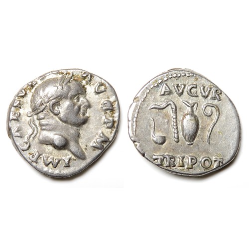 251 - Vespasian Denarius. Rome 72-3 AD. Laureate head right, IMP CAES VESP AVG P M. R. AVGVR TRI POT, simp... 