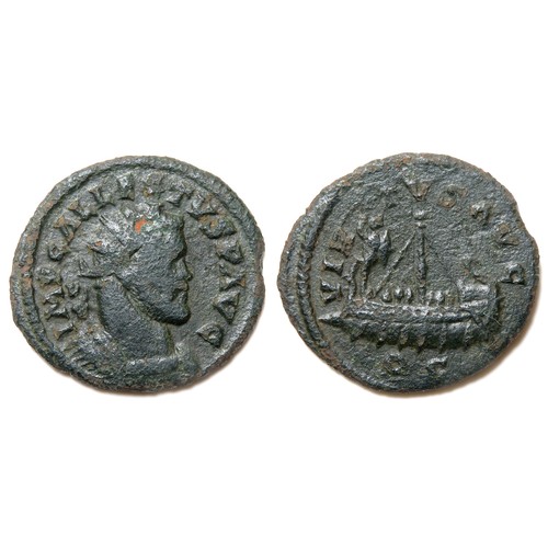 304 - Allectus quinarius. Radiate and cuirassed bust right, IMP C ALLECTVS P AVG. R. VIRTVS AVG, Galley le... 