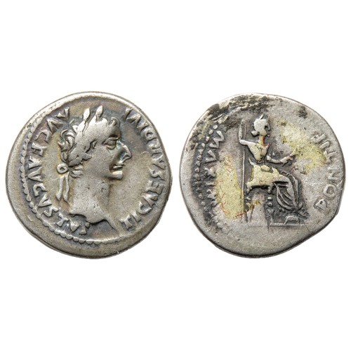 245 - Tiberius Denarius. (Tribute Penny). Lugdunum, after 16 AD. Laureate head right, TI CAESAR AVG F AVGV... 