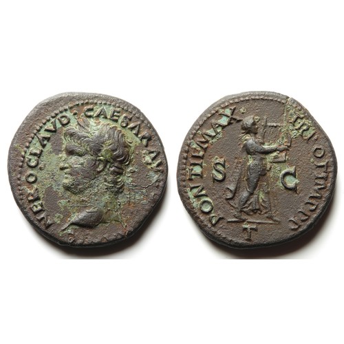 249 - Nero As. 54-68 AD. 8.21g. 24mm. Bare head left, CLAVD CAESAR AVG GERMANICVS. R. PONTIF MAX - TR POT ... 