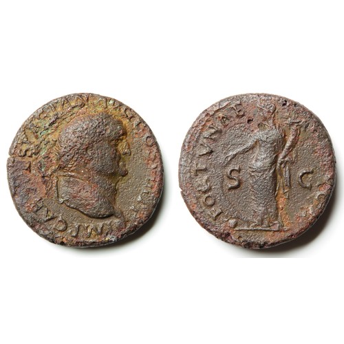 253 - Vespasian As. Laureate bust right, IMP CAES VESPASIAN AVG COS VIII. R. FORTVNAE [ ]. S C, Fortuna st... 