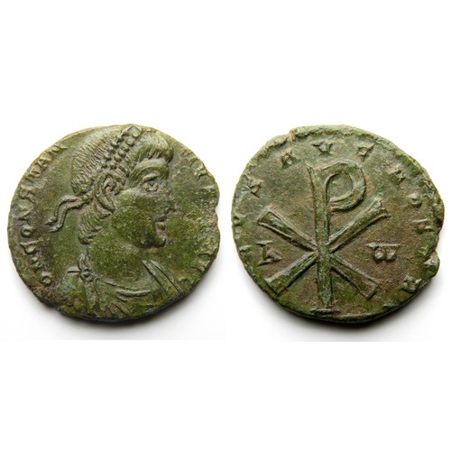 315 - Constantius II, AD 337-361. Æ Centenionalis 5.49g, 24mm. D N CONSTAN TIVS P F AVG, pearl-diademed, d... 